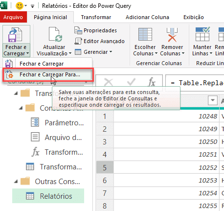 relatório texto excel 18