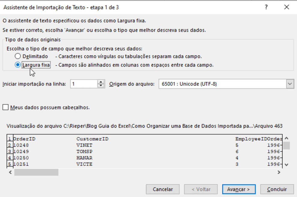 relatório texto excel 4
