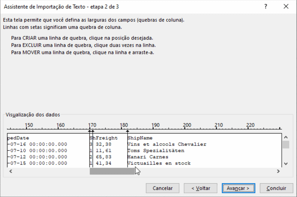 relatório texto excel 5
