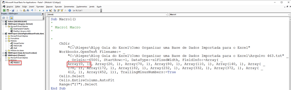 relatório texto excel 7