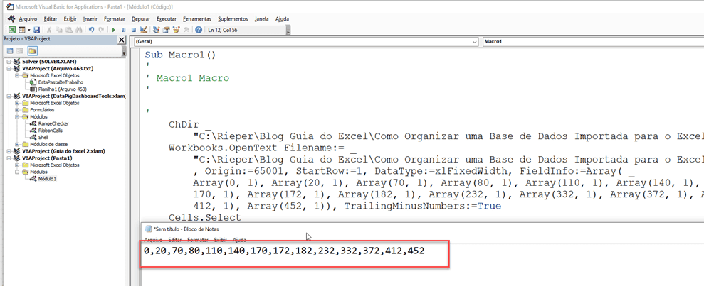 relatório texto excel 8
