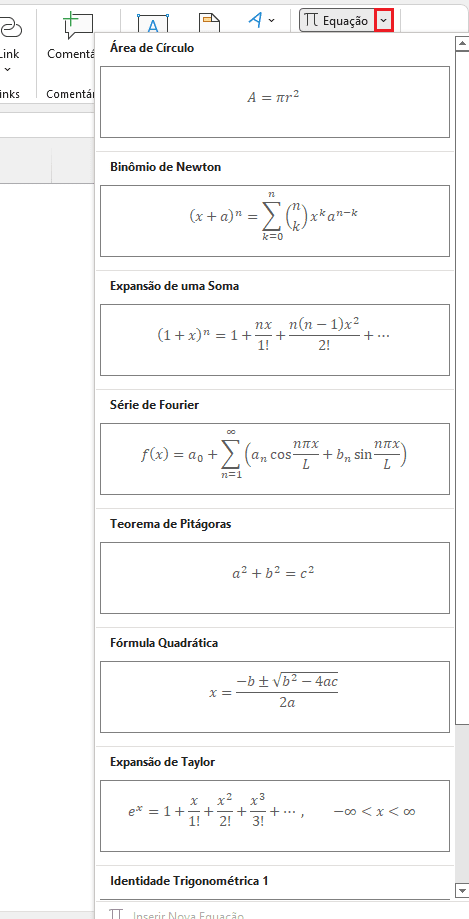 Como inserir equações e símbolos no Excel 5