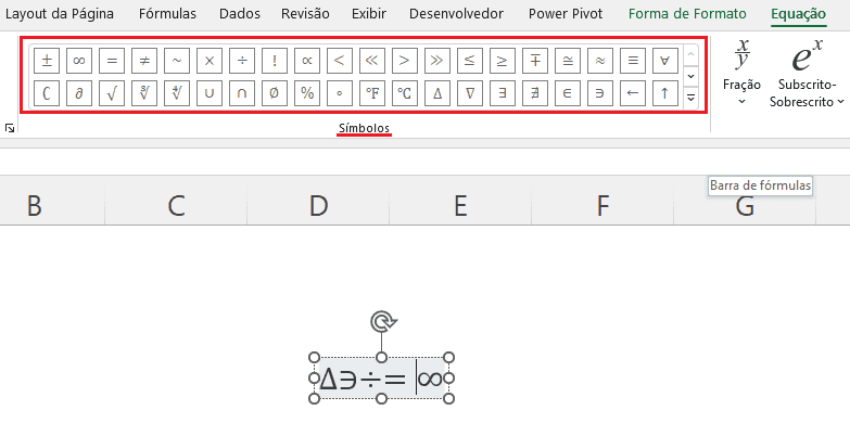 Como inserir equações e símbolos no Excel 6