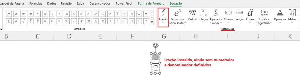 Como inserir equações e símbolos no Excel 8
