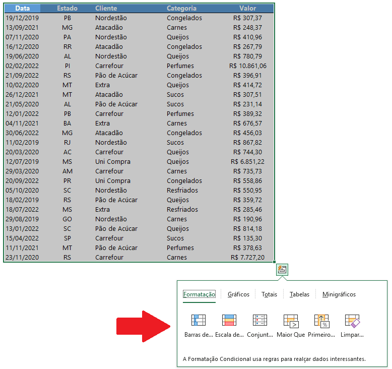 Como usar a Análise rápida no Excel 2