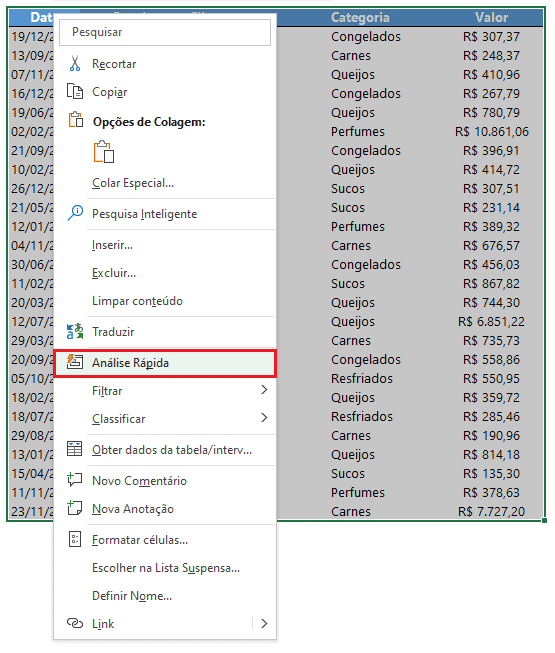 Como usar a Análise rápida no Excel 3