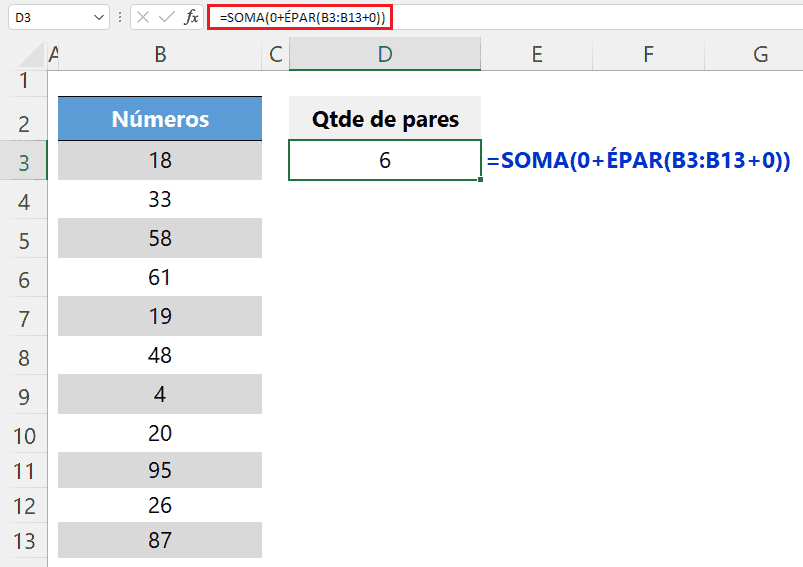 contar pares e ímpares excel 2