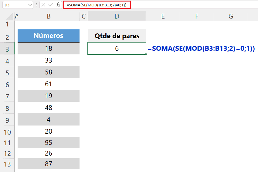 contar pares e ímpares excel 3