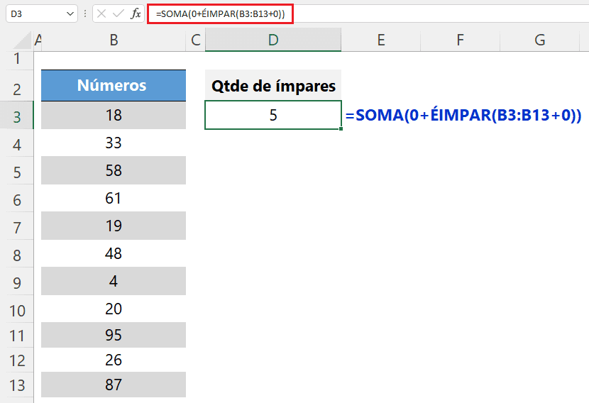 Contar números pares e ímpares no Excel 4