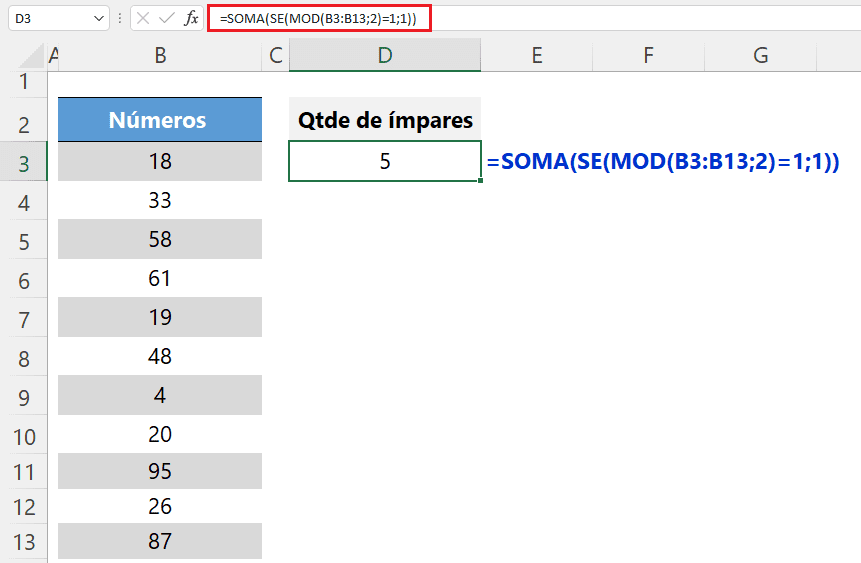 Contar números pares e ímpares no Excel 5