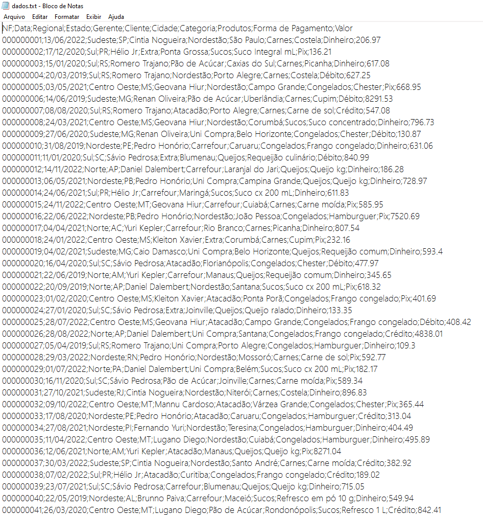 Importar txt para o Excel 1