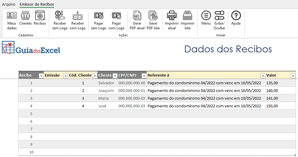 planilha de recibo excel em lote 3