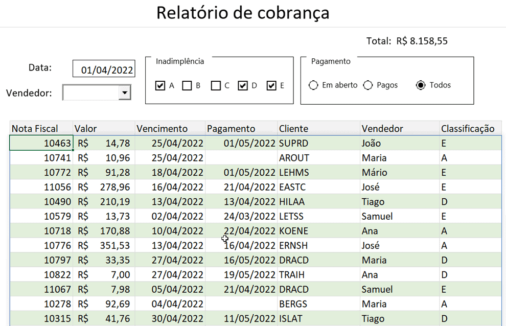 tela de pesquisa excel 1