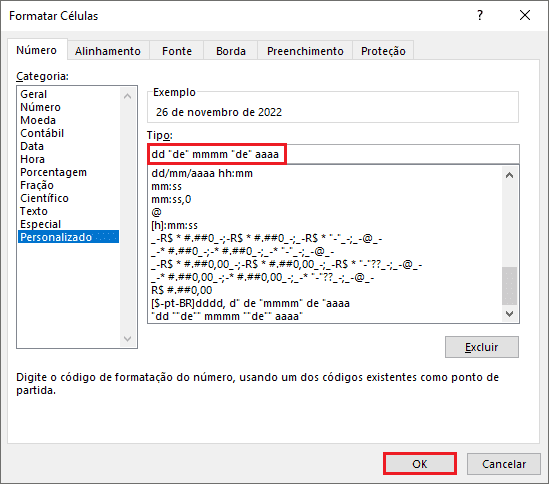 Como Exibir Datas no Excel por Extenso 11