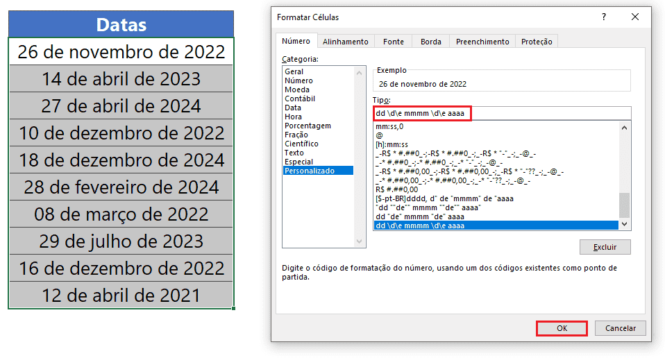 Como Exibir Datas no Excel por Extenso 13