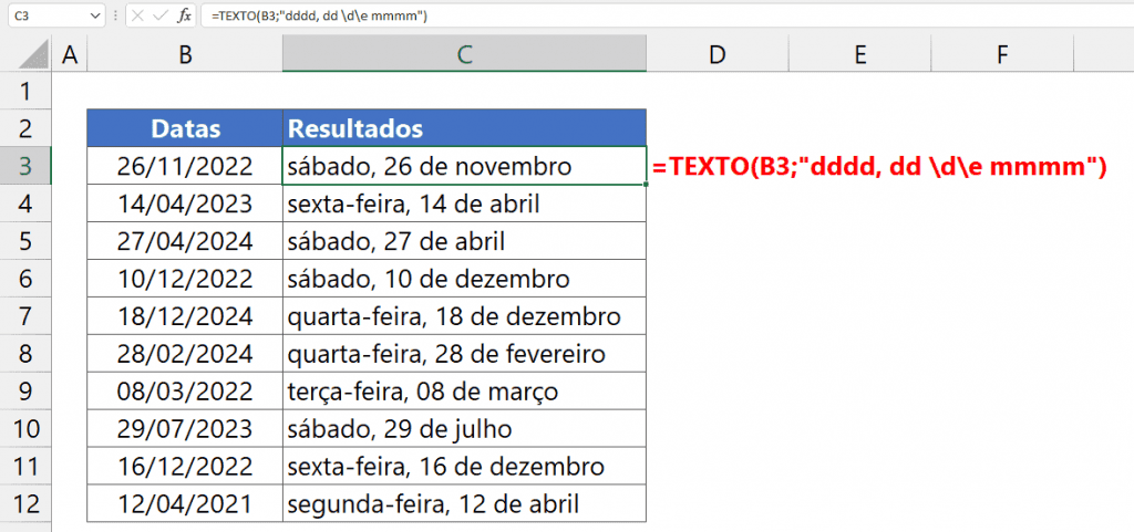 Como Exibir Datas no Excel por Extenso 6