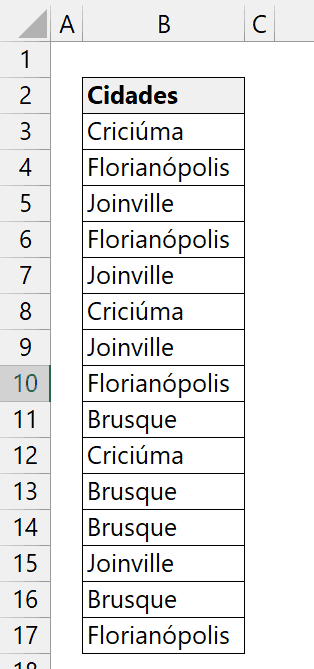 Valores sem Repetição no Excel 1