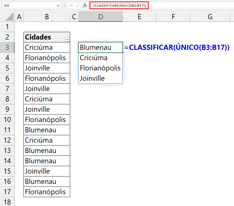 Valores sem Repetição no Excel 3