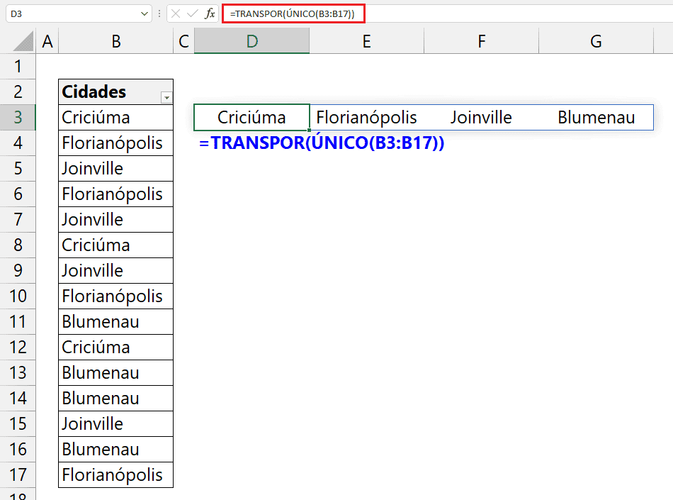 Valores sem Repetição no Excel 4