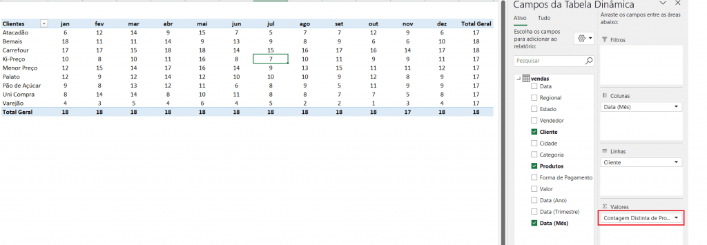 Contagem Distinta na Tabela Dinâmica Excel 6