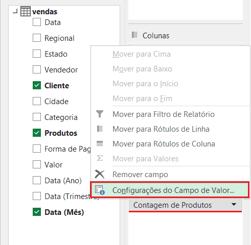 Contagem Distinta na Tabela Dinâmica Excel 7