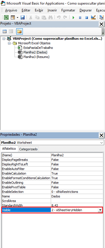 Super Ocultar Planilhas no Excel 7