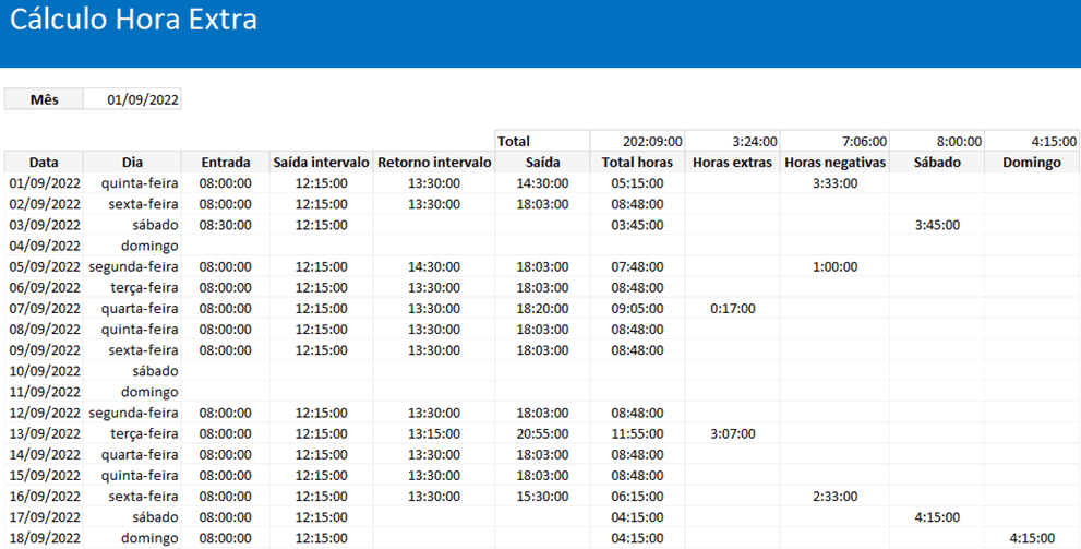 planilha de cálculo de hora extra excel 2