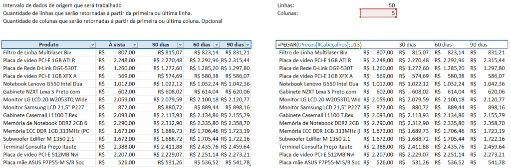 Função Pegar Excel 1