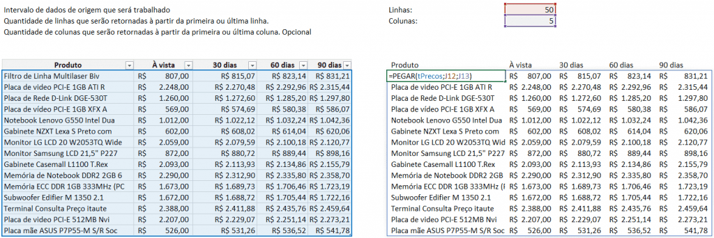 Função Pegar Excel 2