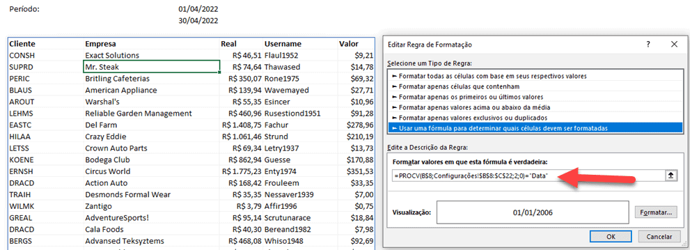 Filtrar colunas e formatar colunas Excel 7