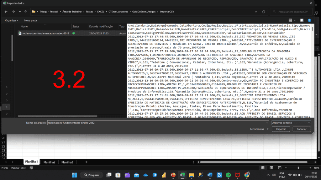 Como importar csv no Excel 3