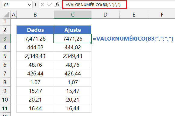 número americano trocar ponto por vírgula excel 11