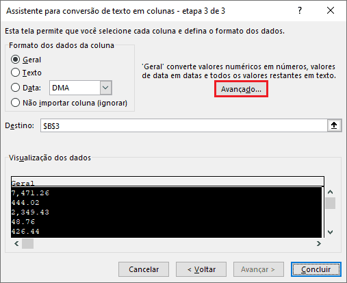 número americano trocar ponto por vírgula excel 7