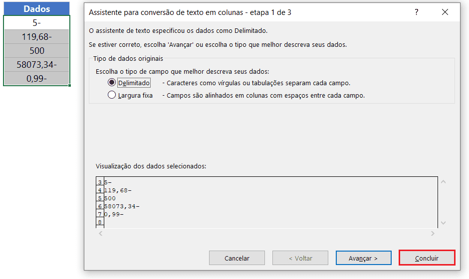 texto para colunas excel 18