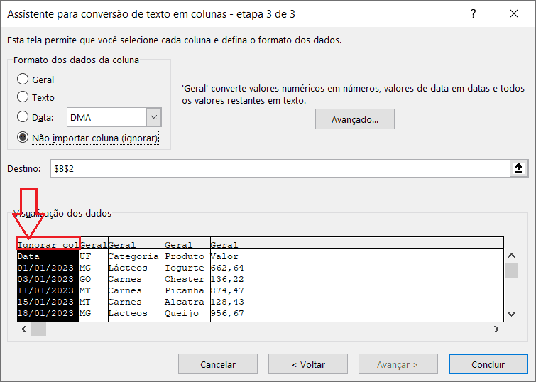 texto para colunas excel 5