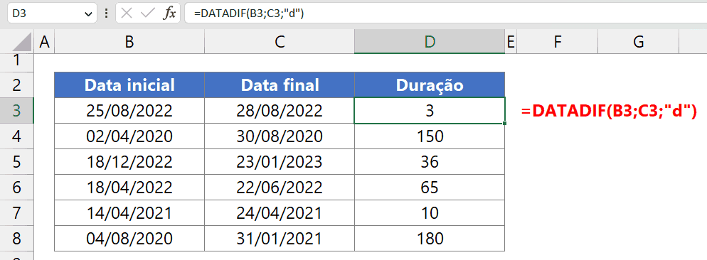 diferença de dias excel 4