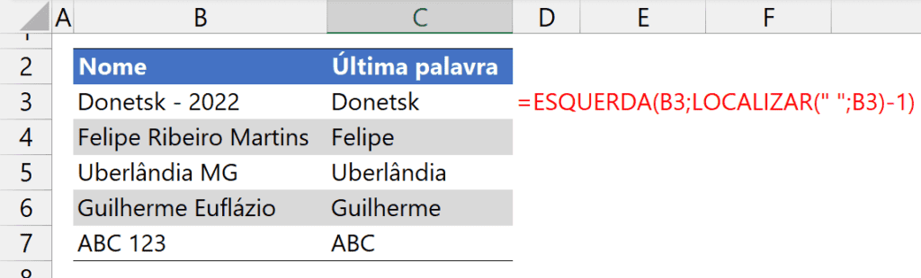 primeira palavra excel 2