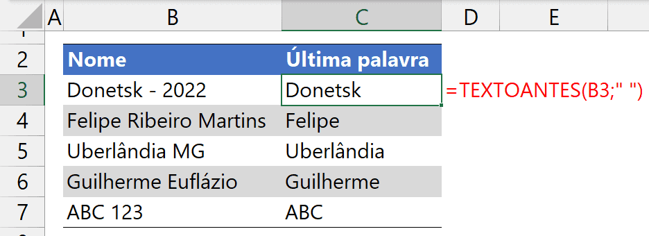 primeira palavra excel 3