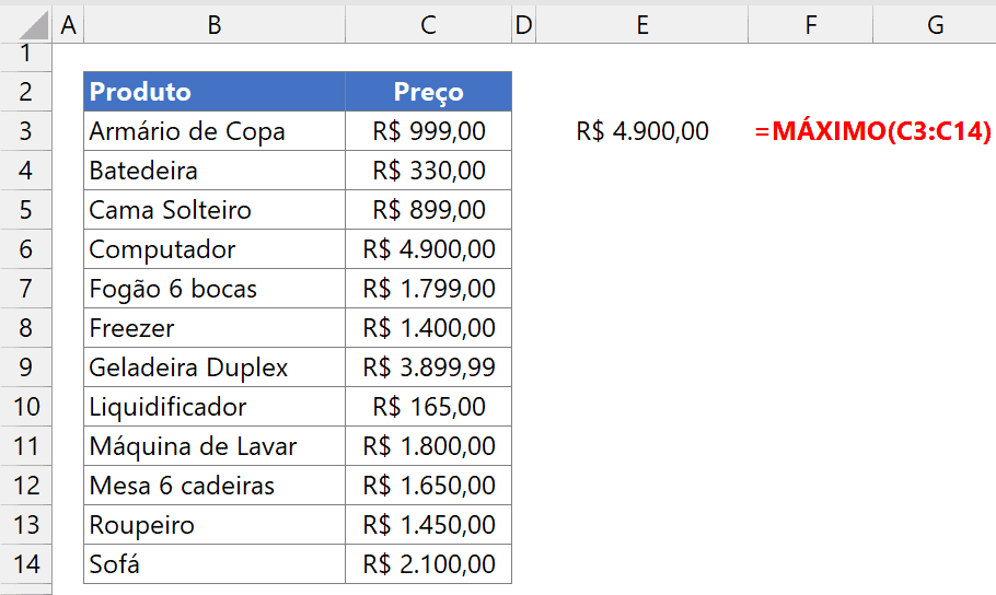 máximo maior excel 2