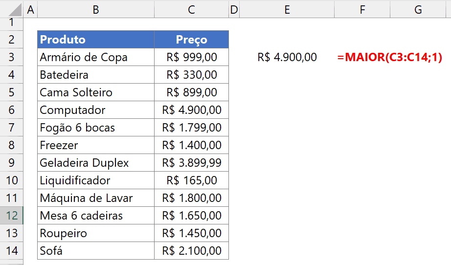 máximo maior excel 4