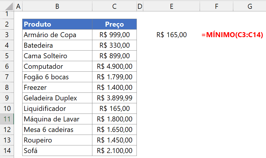 mínimo menor excel 2