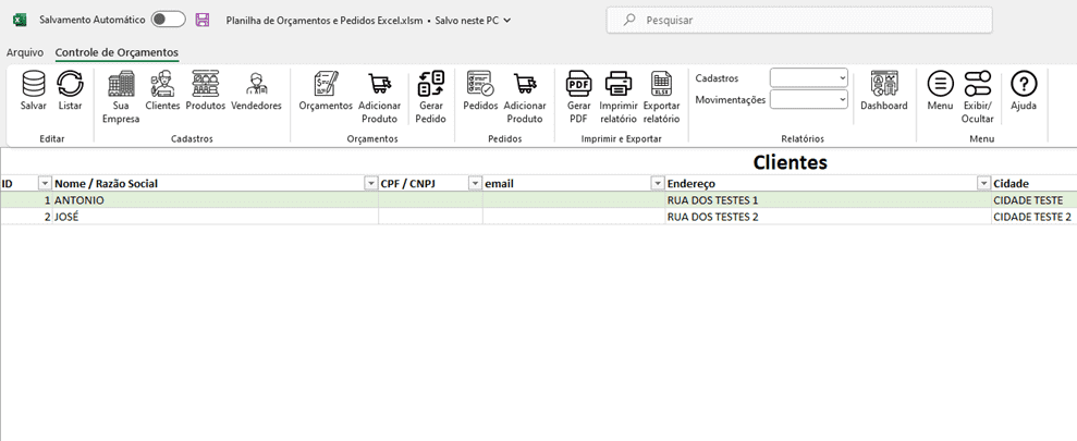 Planilha de Orçamentos e Pedidos em Excel 2
