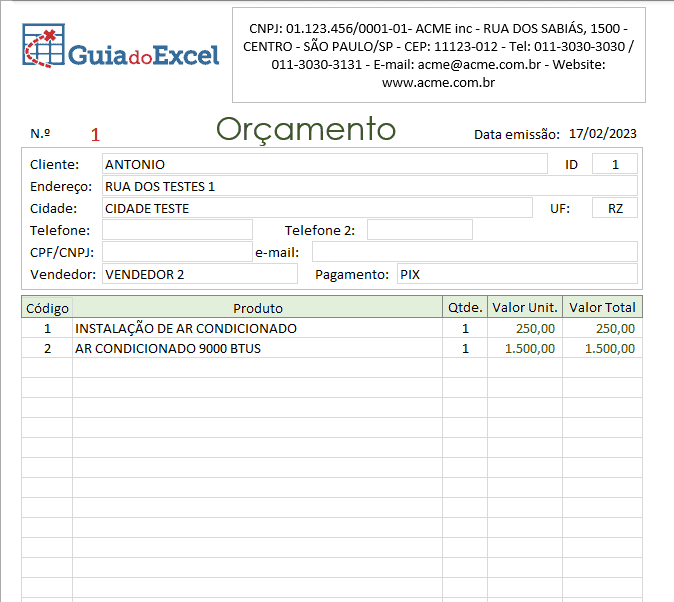 Planilha de Orçamentos e Pedidos em Excel 5