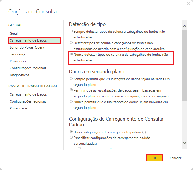 Como desabilitar a etapa automática de tipo alterado no Power Query capa 4