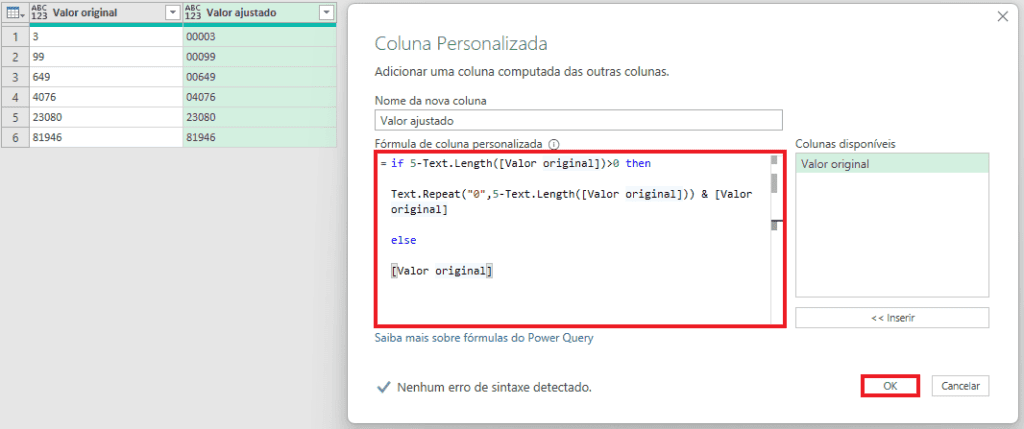 Inserir Zeros à Esquerda Usando Power Query 8