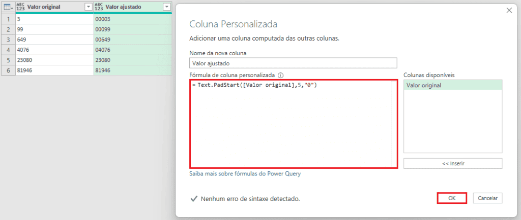 Inserir Zeros à Esquerda Usando Power Query 9