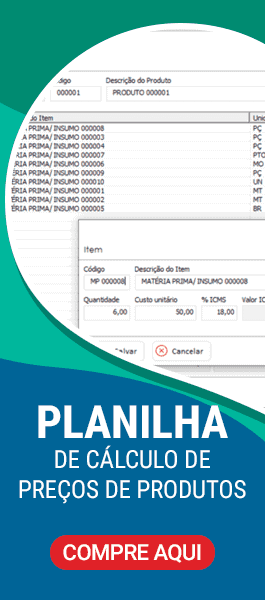 Planilha de cálculo de preços de produtos excel