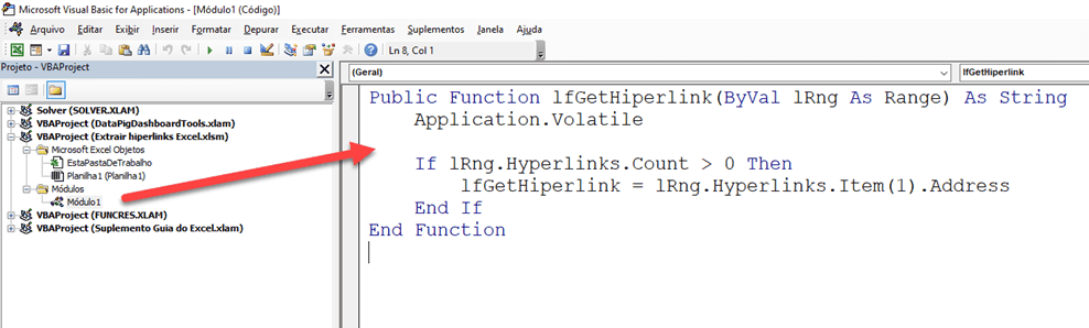 Extrair Hiperlinks de células