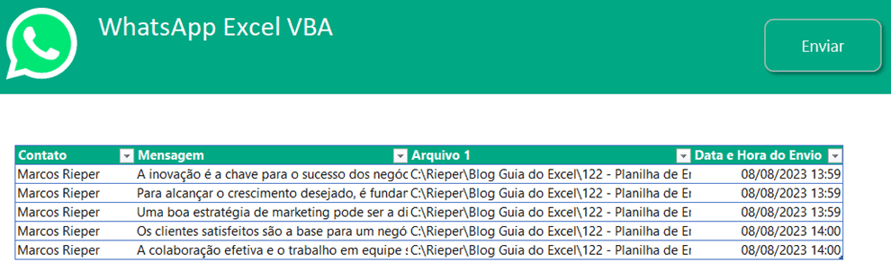 Planilha de Envio WhatsApp VBA com Arquivo Excel 1