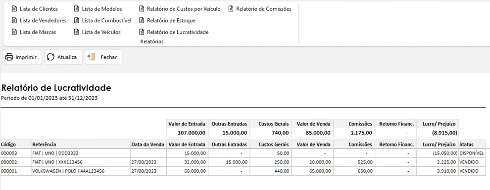 Planilha de Revenda de Veículos Excel com BD 5